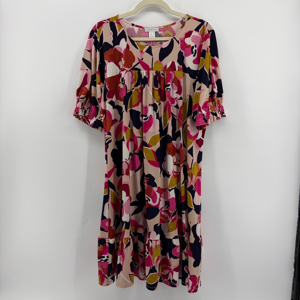 London Times Women's Large Floral Print Midi Dress Tiered Ruffle‎ Sleeve